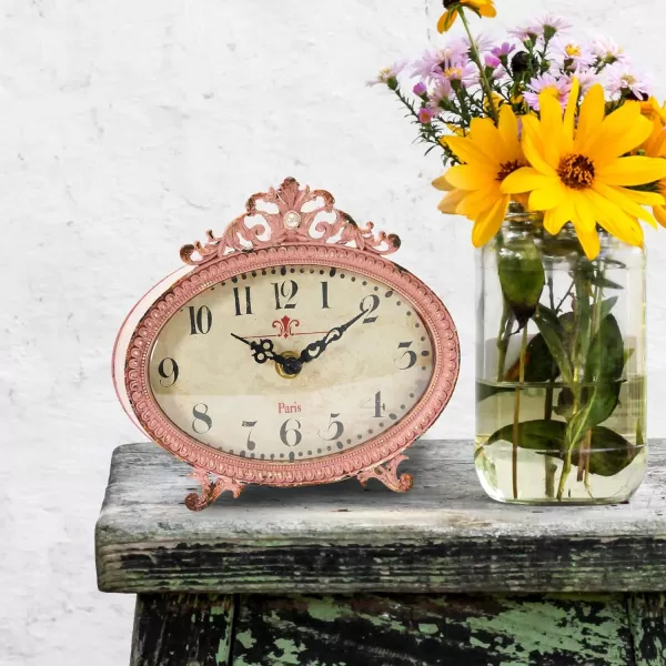 Creative CoOp Distressed Pewter Mantel Clock CreamPink