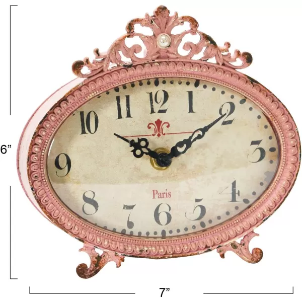 Creative CoOp Distressed Pewter Mantel Clock CreamPink