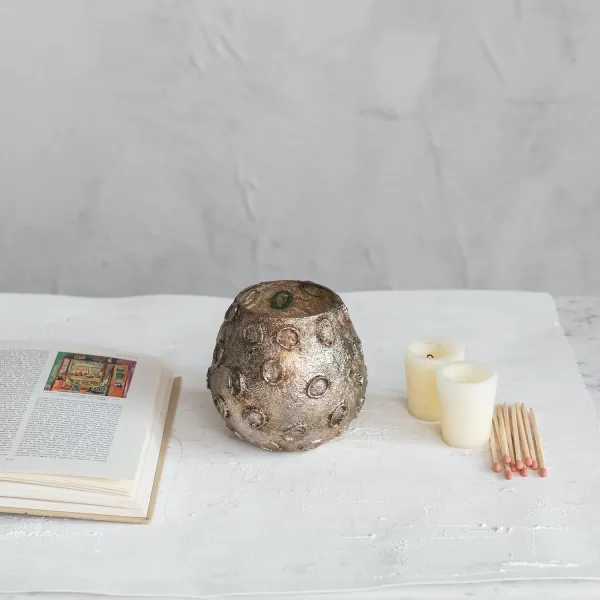 Creative CoOp Dots Glass Tea Light Votive Holder Brass