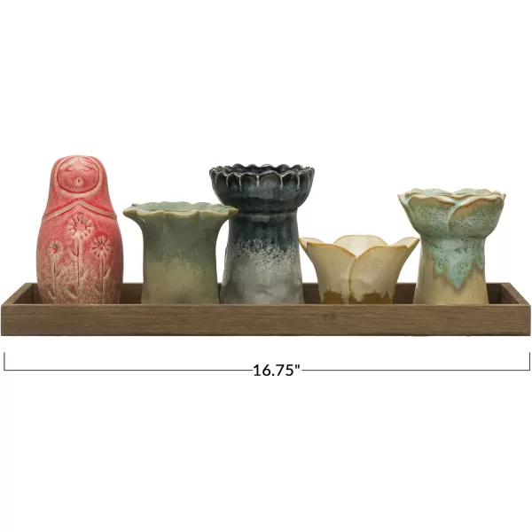 Creative CoOp Eclectic Stoneware Votive Holders on Tray Set of 6 Pieces Multicolor Vase Set Multi