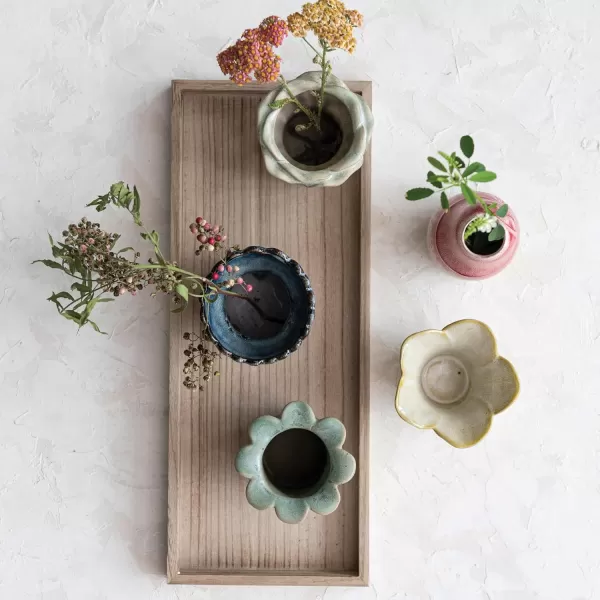 Creative CoOp Eclectic Stoneware Votive Holders on Tray Set of 6 Pieces Multicolor Vase Set Multi