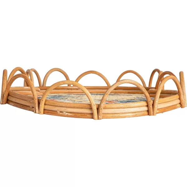 Creative CoOp Floral Fantasy Rattan and Bamboo Tray Multicolor