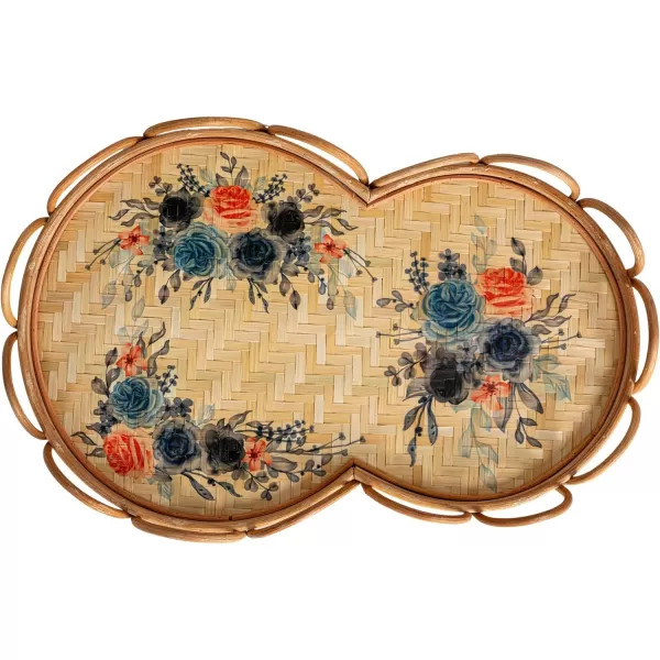Creative CoOp Floral Fantasy Rattan and Bamboo Tray Multicolor