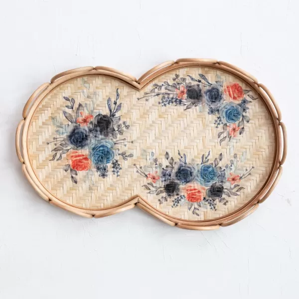 Creative CoOp Floral Fantasy Rattan and Bamboo Tray Multicolor