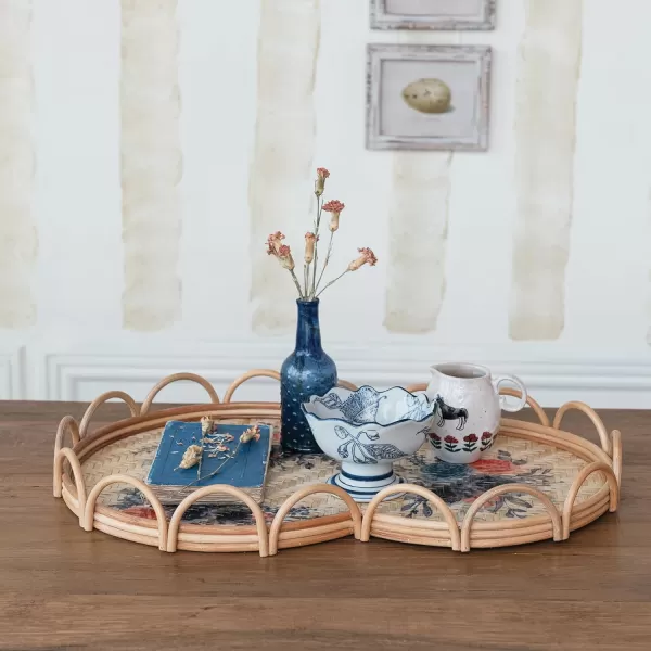 Creative CoOp Floral Fantasy Rattan and Bamboo Tray Multicolor