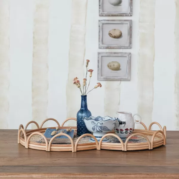 Creative CoOp Floral Fantasy Rattan and Bamboo Tray Multicolor