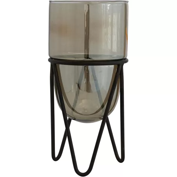 Creative CoOp Glass Metal Stand Brown and Black Pillar Candle Holder