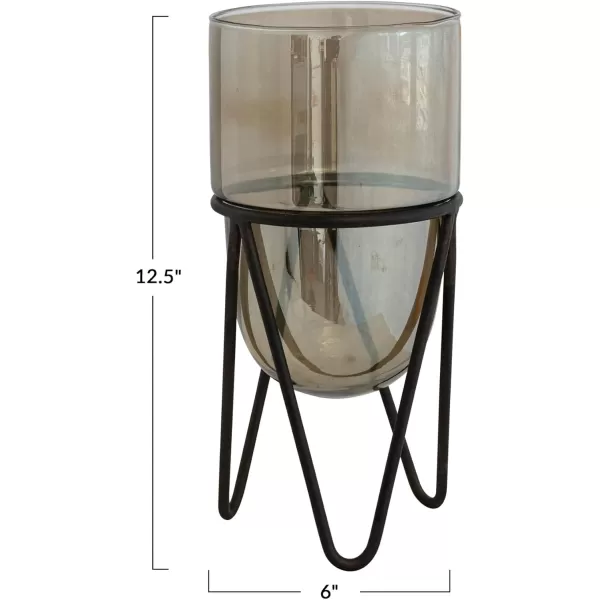 Creative CoOp Glass Metal Stand Brown and Black Pillar Candle Holder