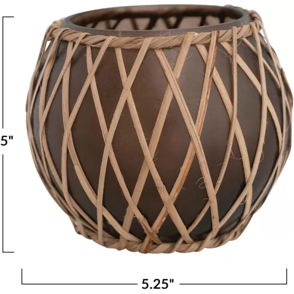 Creative CoOp Glass Votive Woven Rattan Sleeve Brown and Natural Pillar Candle Holder