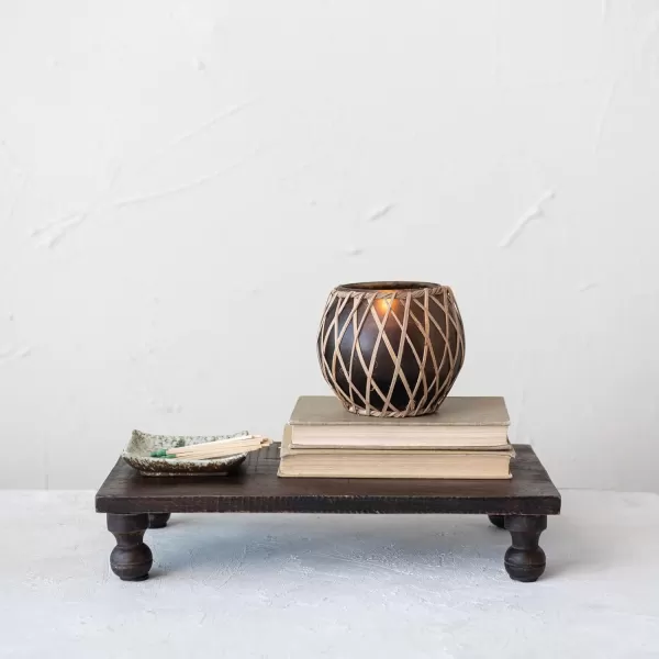 Creative CoOp Glass Votive Woven Rattan Sleeve Brown and Natural Pillar Candle Holder