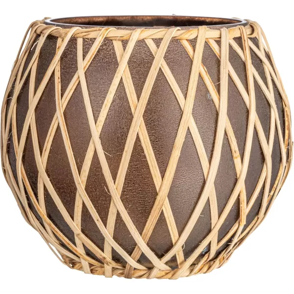 Creative CoOp Glass Votive Woven Rattan Sleeve Brown and Natural Pillar Candle Holder