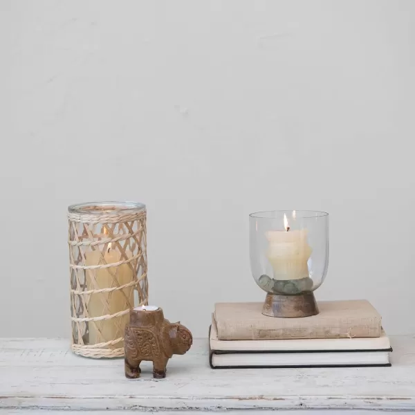 Creative CoOp Global Carved Soapstone Animal Tealight Candle Holder Brown