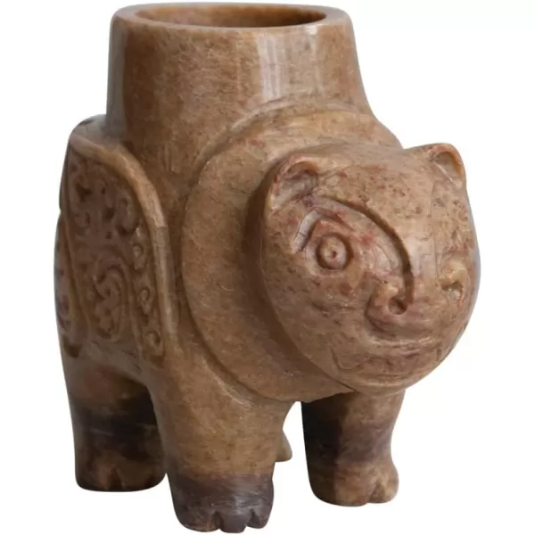 Creative CoOp Global Carved Soapstone Animal Tealight Candle Holder Brown