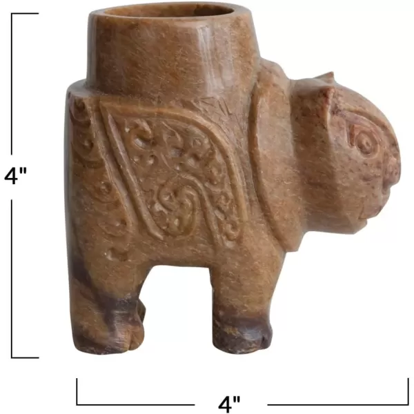 Creative CoOp Global Carved Soapstone Animal Tealight Candle Holder Brown