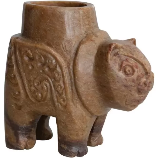 Creative CoOp Global Carved Soapstone Animal Tealight Candle Holder Brown