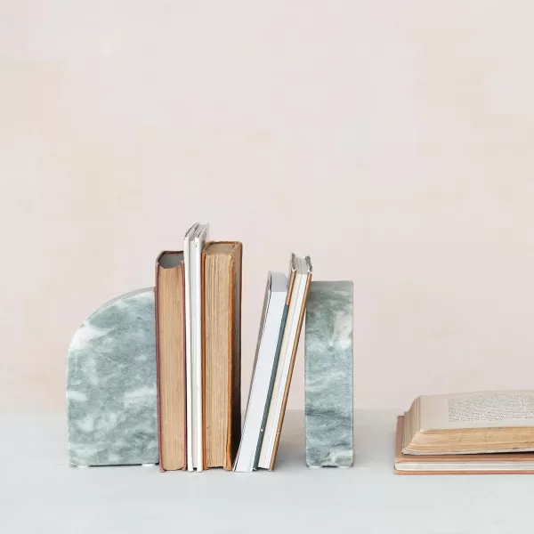 Creative CoOp Half Arch Marble Bookends Green