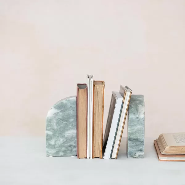 Creative CoOp Half Arch Marble Bookends Green