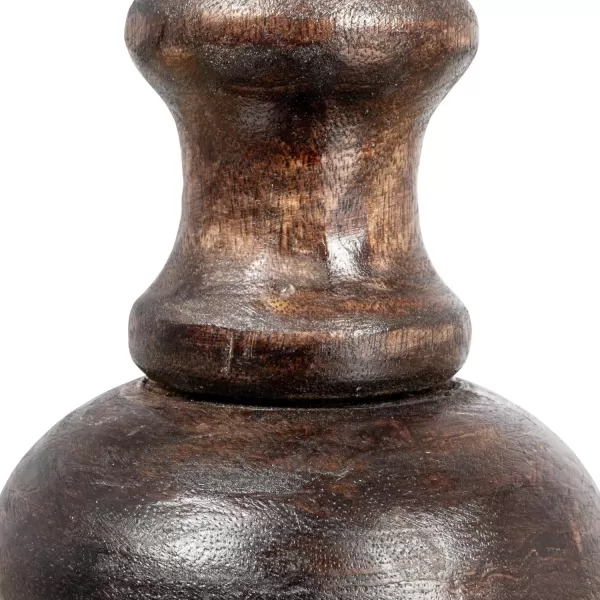 Creative CoOp Hand Carved Wood Brown Taper Candle Holder Black