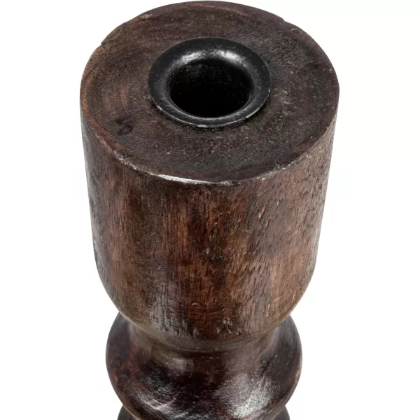Creative CoOp Hand Carved Wood Brown Taper Candle Holder Black