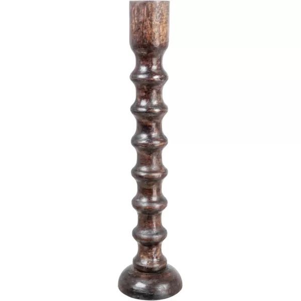 Creative CoOp Hand Carved Wood Brown Taper Candle Holder Black