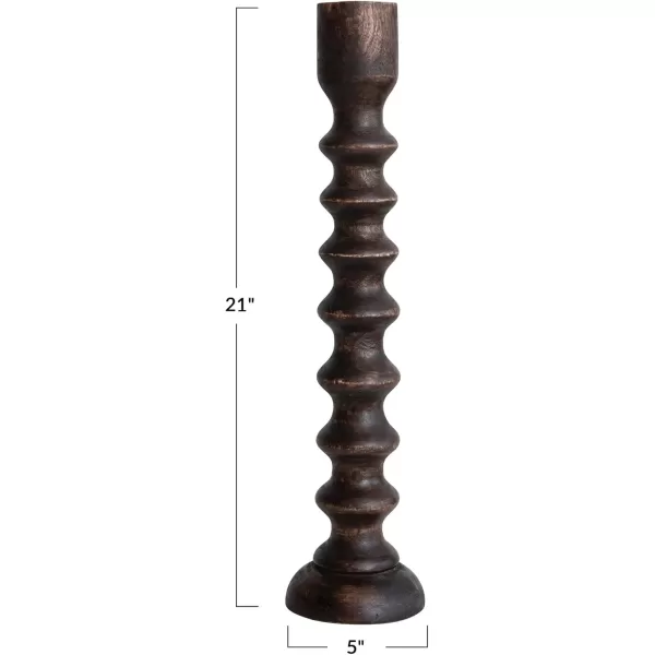 Creative CoOp Hand Carved Wood Brown Taper Candle Holder Black