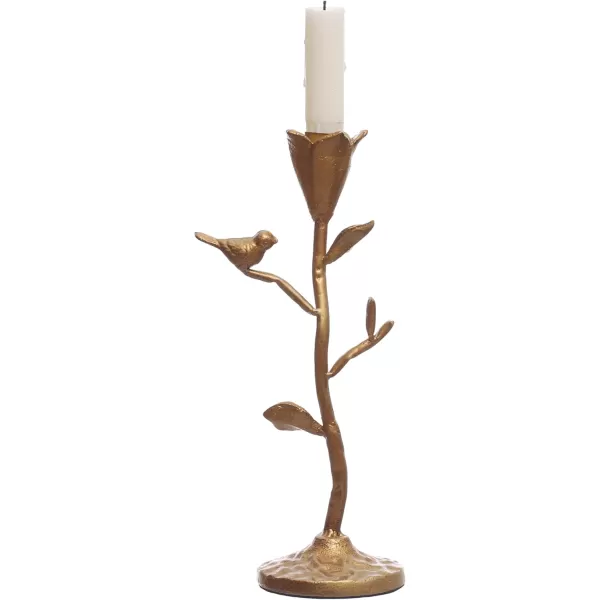 Creative CoOp HandForged Cast Iron Candelabra with Flowers and Bird Gold Taper Holder
