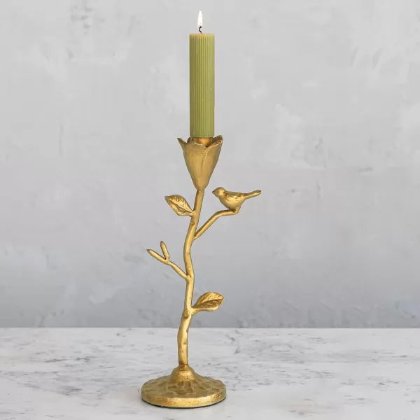 Creative CoOp HandForged Cast Iron Candelabra with Flowers and Bird Gold Taper Holder
