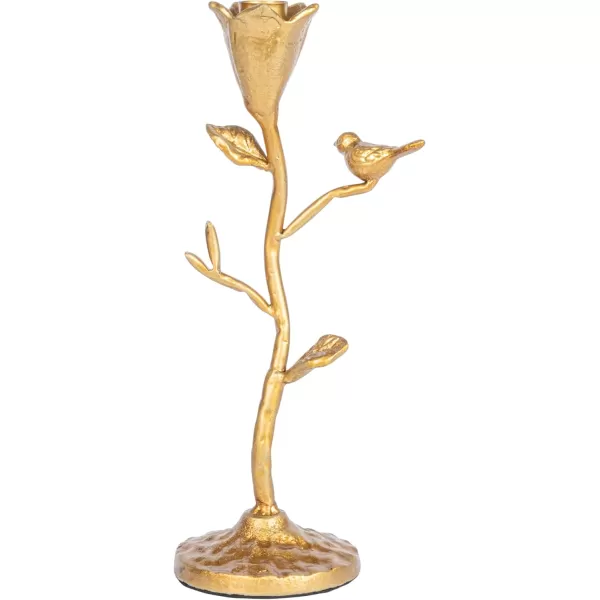 Creative CoOp HandForged Cast Iron Candelabra with Flowers and Bird Gold Taper Holder