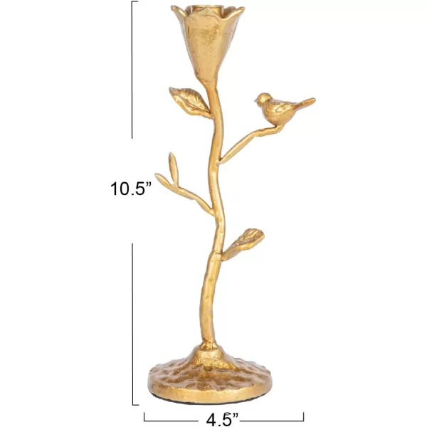 Creative CoOp HandForged Cast Iron Candelabra with Flowers and Bird Gold Taper Holder