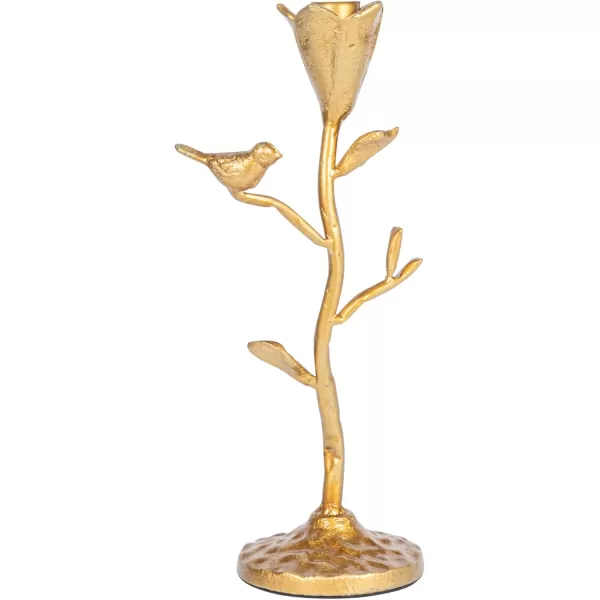 Creative CoOp HandForged Cast Iron Candelabra with Flowers and Bird Gold Taper Holder