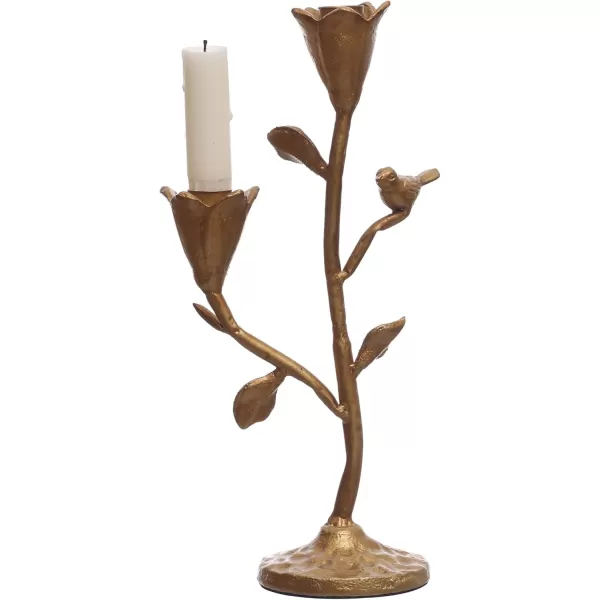 Creative CoOp HandForged Cast Iron Candelabra with Flowers and Bird Holds 2 Gold Taper Holder