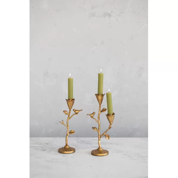 Creative CoOp HandForged Cast Iron Candelabra with Flowers and Bird Holds 2 Gold Taper Holder