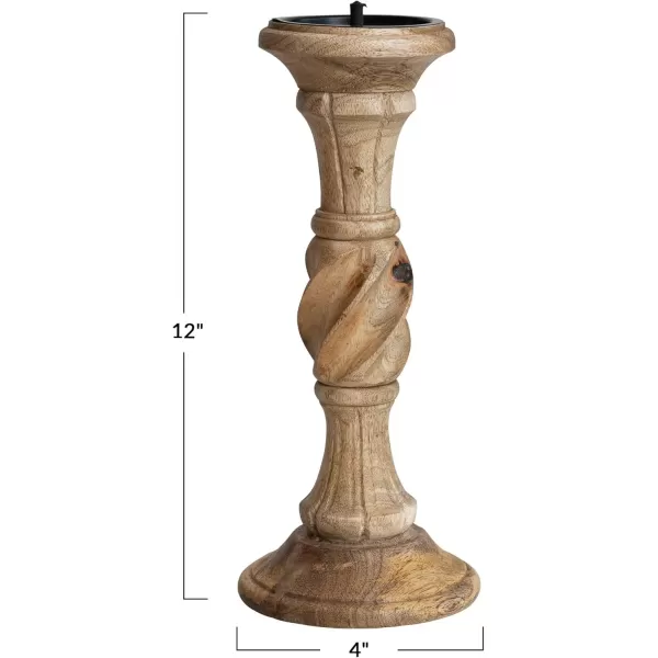 Creative CoOp Handcarved Wood Natural Pillar Candle Holder