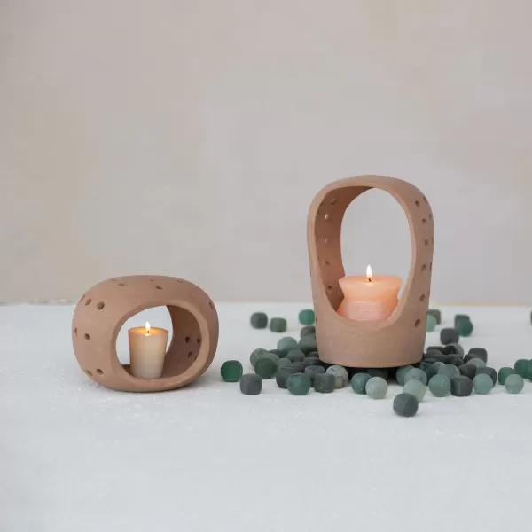 Creative CoOp Handmade Terracotta Candle Holder with Cutouts Candleholders 6quot L x 5quot W x 5quot H OrangeOrange