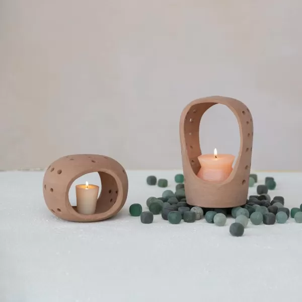 Creative CoOp Handmade Terracotta Candle Holder with Cutouts Candleholders 6quot L x 5quot W x 5quot H OrangeOrange