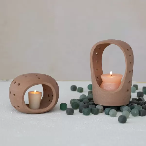 Creative CoOp Handmade Terracotta Candle Holder with Cutouts Candleholders 6quot L x 5quot W x 5quot H OrangeOrange