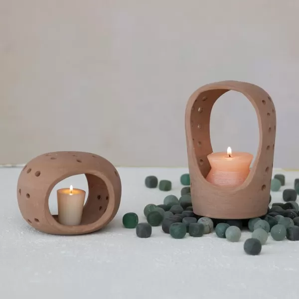 Creative CoOp Handmade Terracotta Candle Holder with Cutouts Candleholders 6quot L x 5quot W x 5quot H OrangeOrange