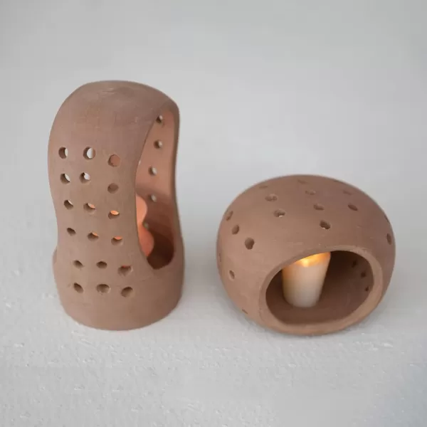Creative CoOp Handmade Terracotta Candle Holder with Cutouts Candleholders 6quot L x 5quot W x 5quot H OrangeOrange