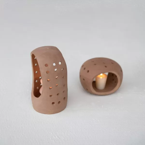 Creative CoOp Handmade Terracotta Candle Holder with Cutouts Candleholders 6quot L x 5quot W x 5quot H OrangeOrange