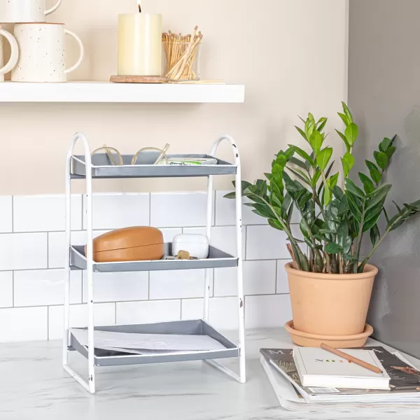 Creative CoOp Heavily Distressed Navy 3Tier Metal Tray with White Frame ampamp RimGrey