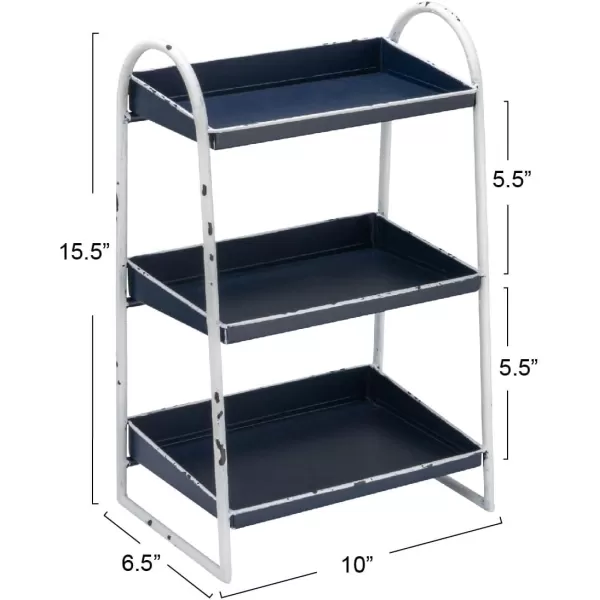 Creative CoOp Heavily Distressed Navy 3Tier Metal Tray with White Frame ampamp RimNavy