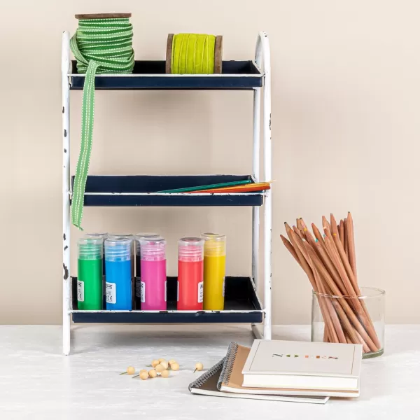 Creative CoOp Heavily Distressed Navy 3Tier Metal Tray with White Frame ampamp RimNavy