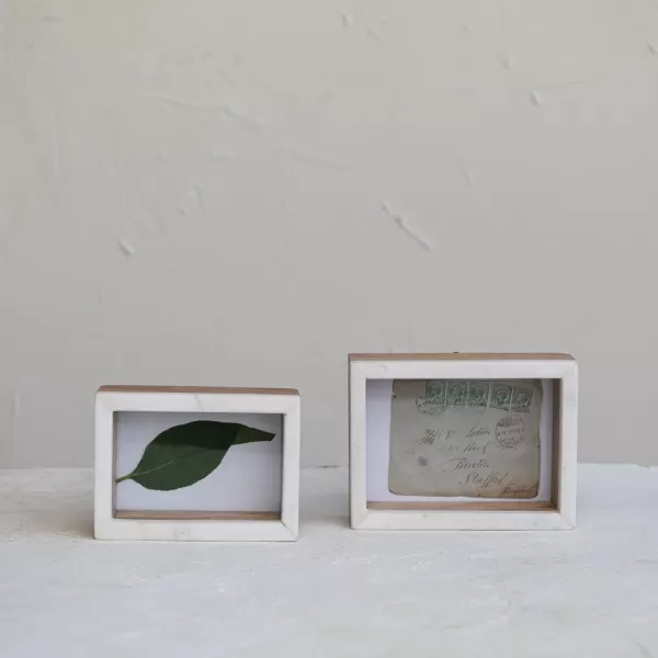 Creative CoOp Marble and Wood Shadow Box White and Natural Photo Frame