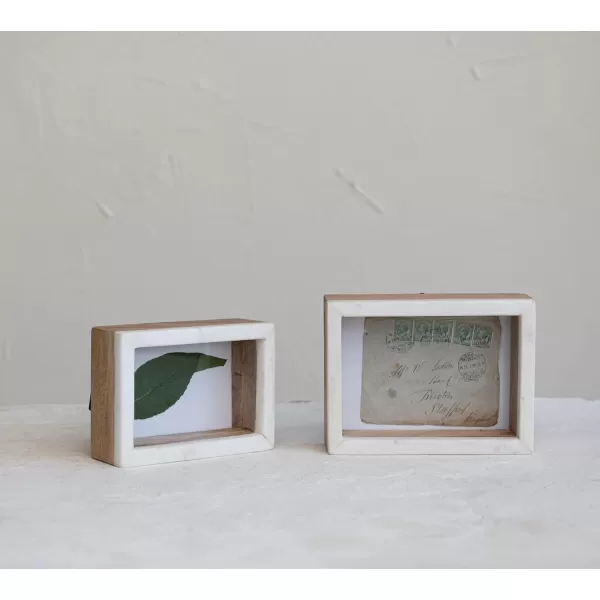 Creative CoOp Marble and Wood Shadow Box White and Natural Photo Frame