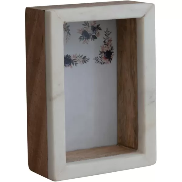 Creative CoOp Marble and Wood Shadow Box White and Natural Photo Frame