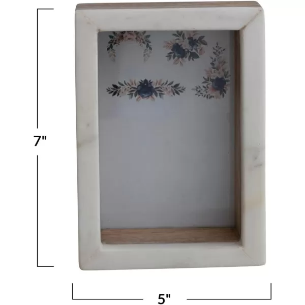 Creative CoOp Marble and Wood Shadow Box White and Natural Photo Frame