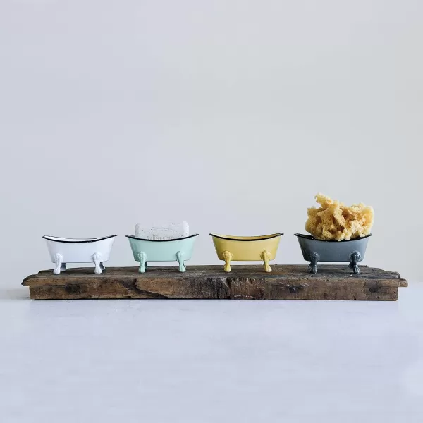 Creative CoOp Metal Bathtub Set of 4 Colors Soap Dish Set Multi