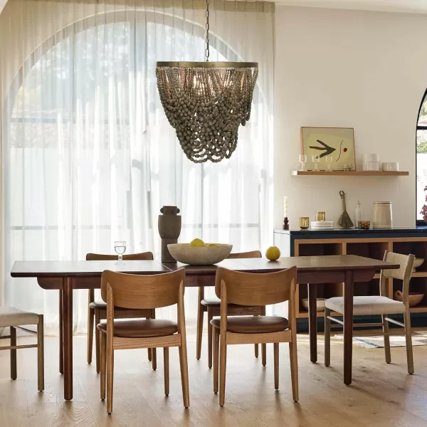 Creative CoOp Metal Chandelier with Draped Wood BeadsBlack