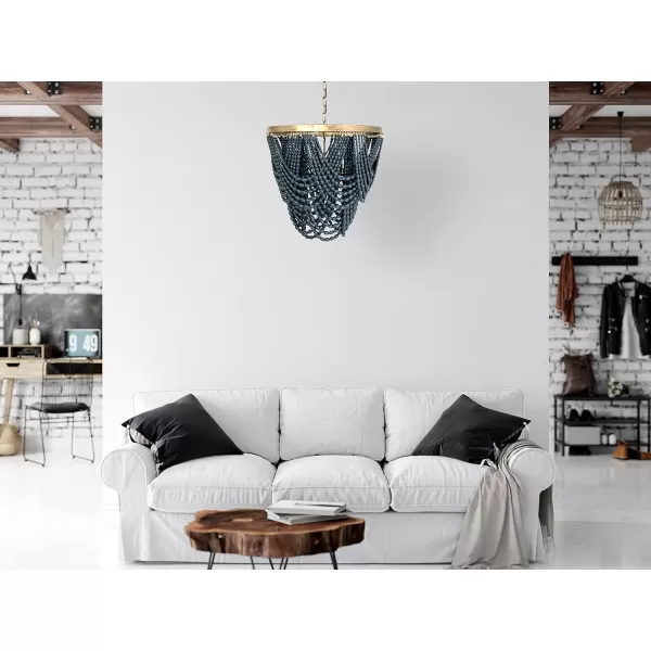 Creative CoOp Metal Chandelier with Draped Wood BeadsBlue