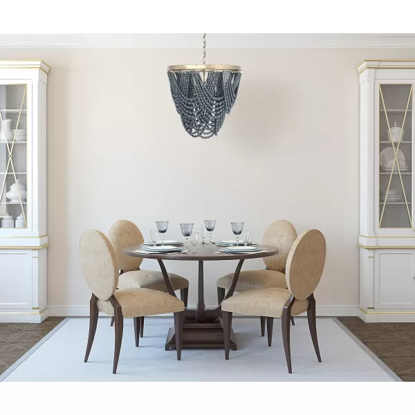 Creative CoOp Metal Chandelier with Draped Wood BeadsBlue
